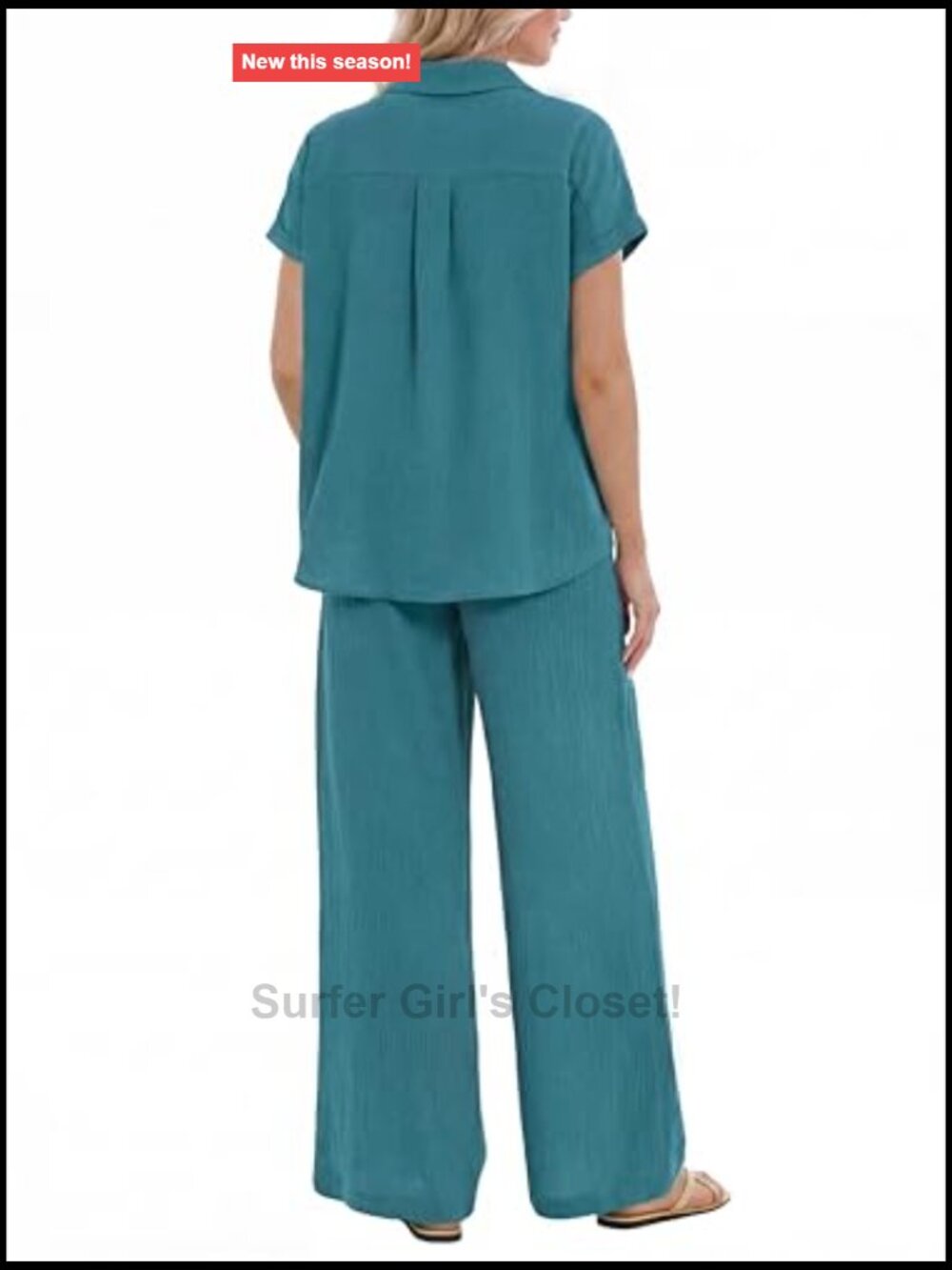 2 Piece Set Women Summer Vacation Outfits Button Down Shirt Wide Leg Pant Set - Picture 5 of 7